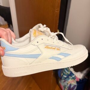 Reebok Cream and Light Blue Classic Sneakers